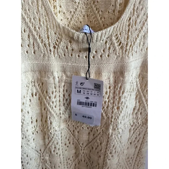 Zara Yellow Sleeveless Open Back Crochet Knit Dress Size Medium - Picture 8 of 11
